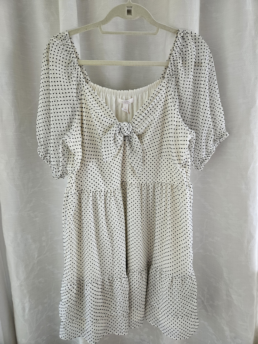 LC Lauren Conrad White Polka Dot Tie-Front Tunic